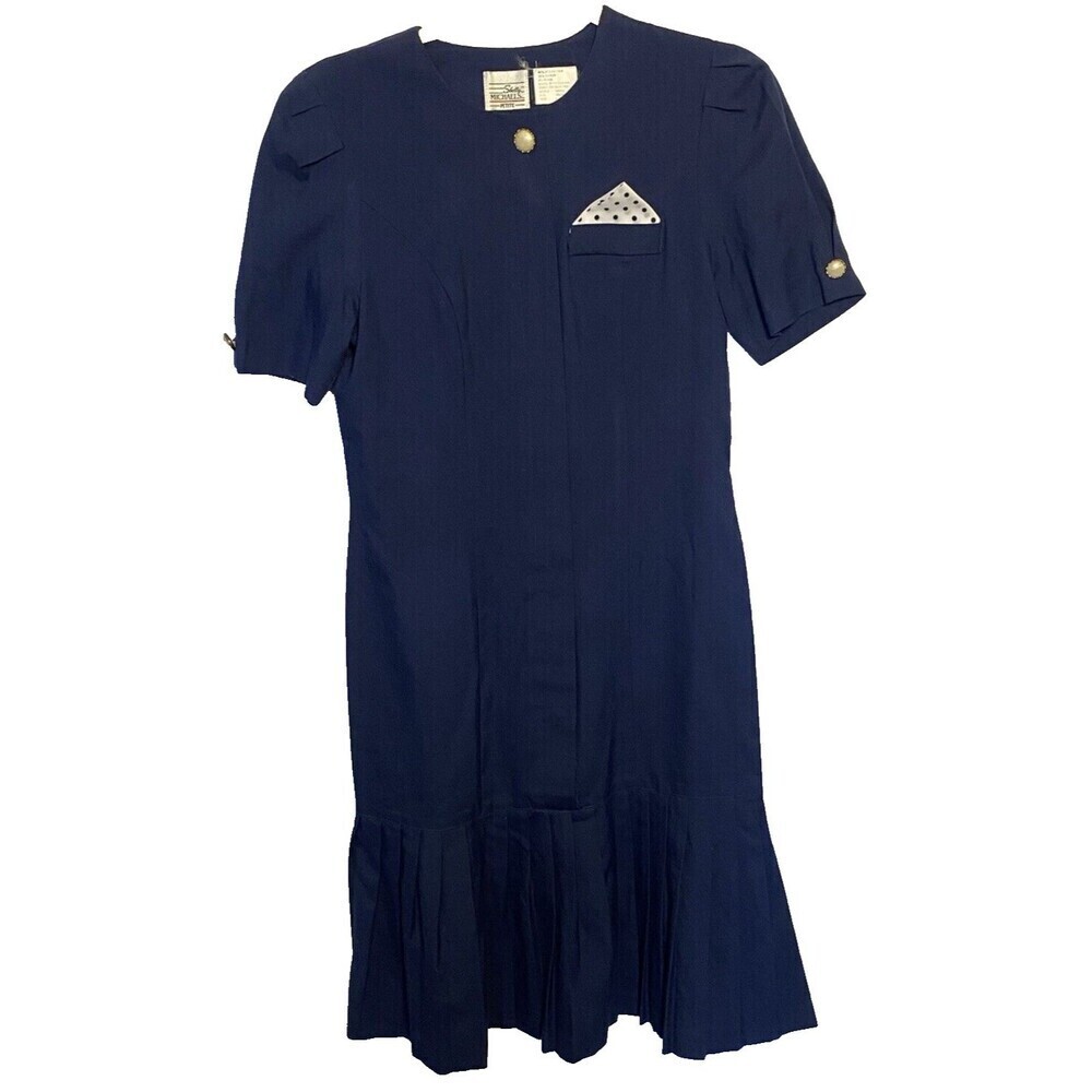 Vintage Shelly Michaels Petites Dress Size 6 Midi Button Down Short Sleeve